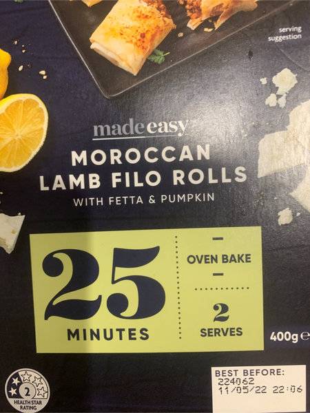 coles Moroccan Lamb Filo Rolls