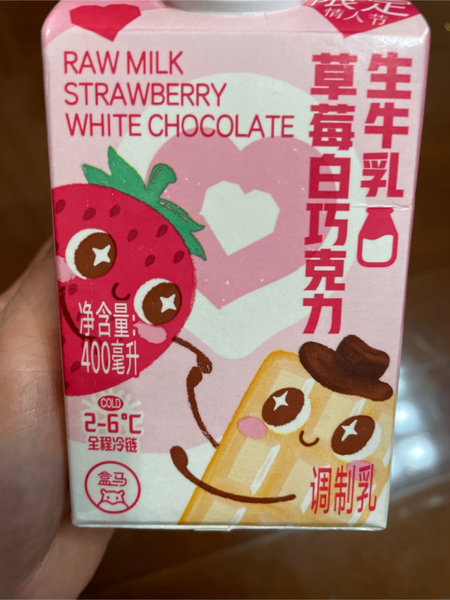 盒马 生牛乳草莓白巧克力奶 400ml