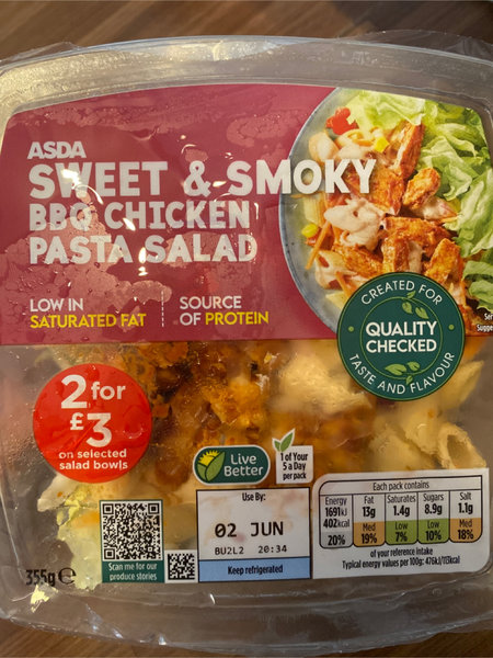 ASDA sweetsmokybbqchickenpastasalad