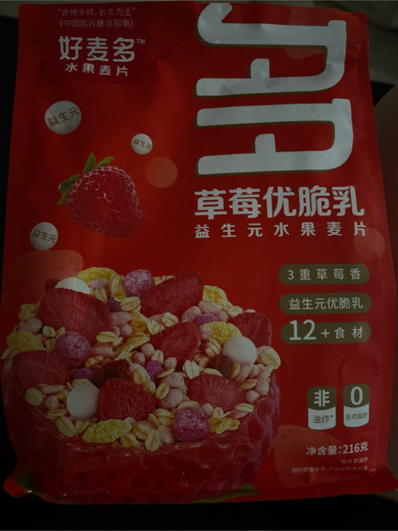 好麦多 草莓<em>优<em>脆乳</em></em>益生元水果<em>麦片</em>216克